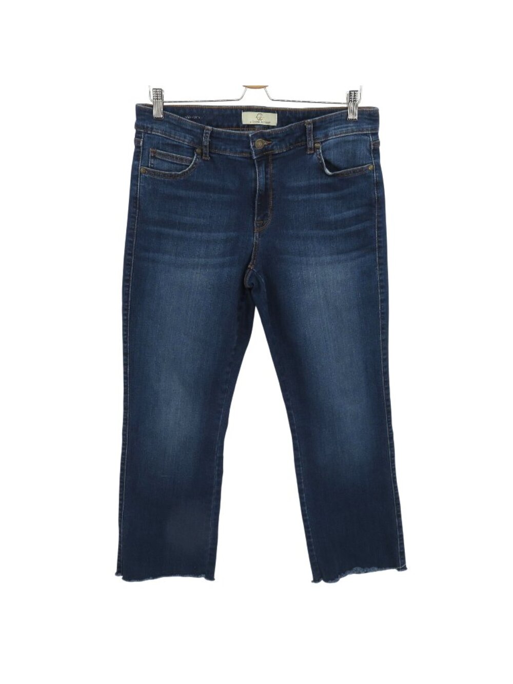 Cookie Johnson Women 31 Whiskered Blue Denim Jeans Raw Hem Pockets Cotton Blend